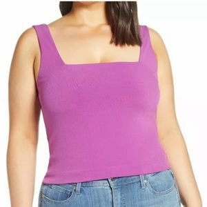 LEITH Women's Purple Square Neck Sleeveless Tank
